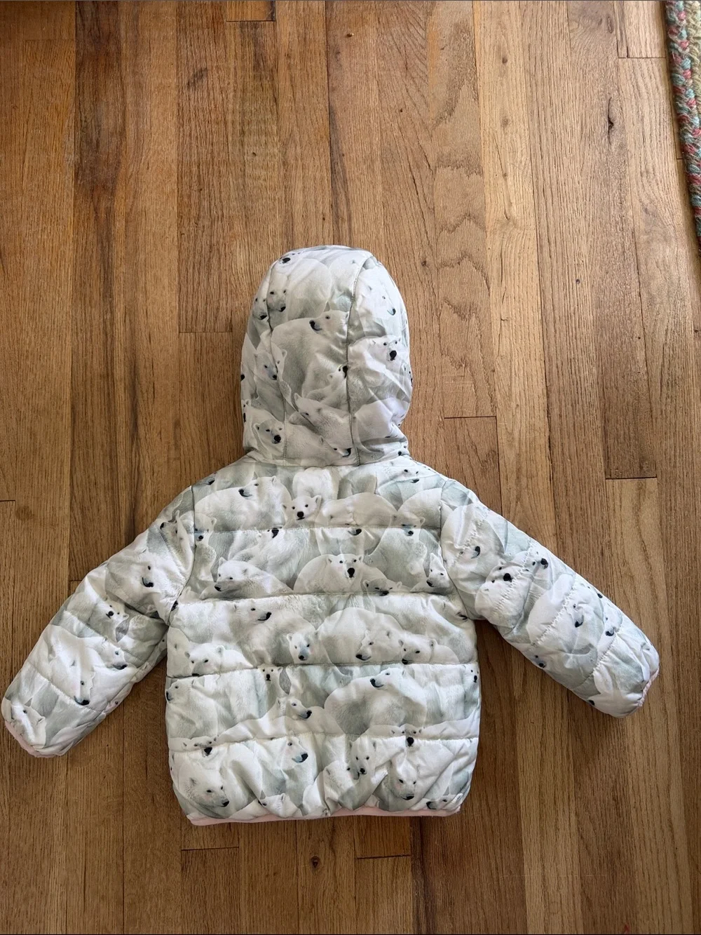 Carters Girls‎ Toddler Quilted Hooded Puffy Jacket Polar Bear Print Pink Lining